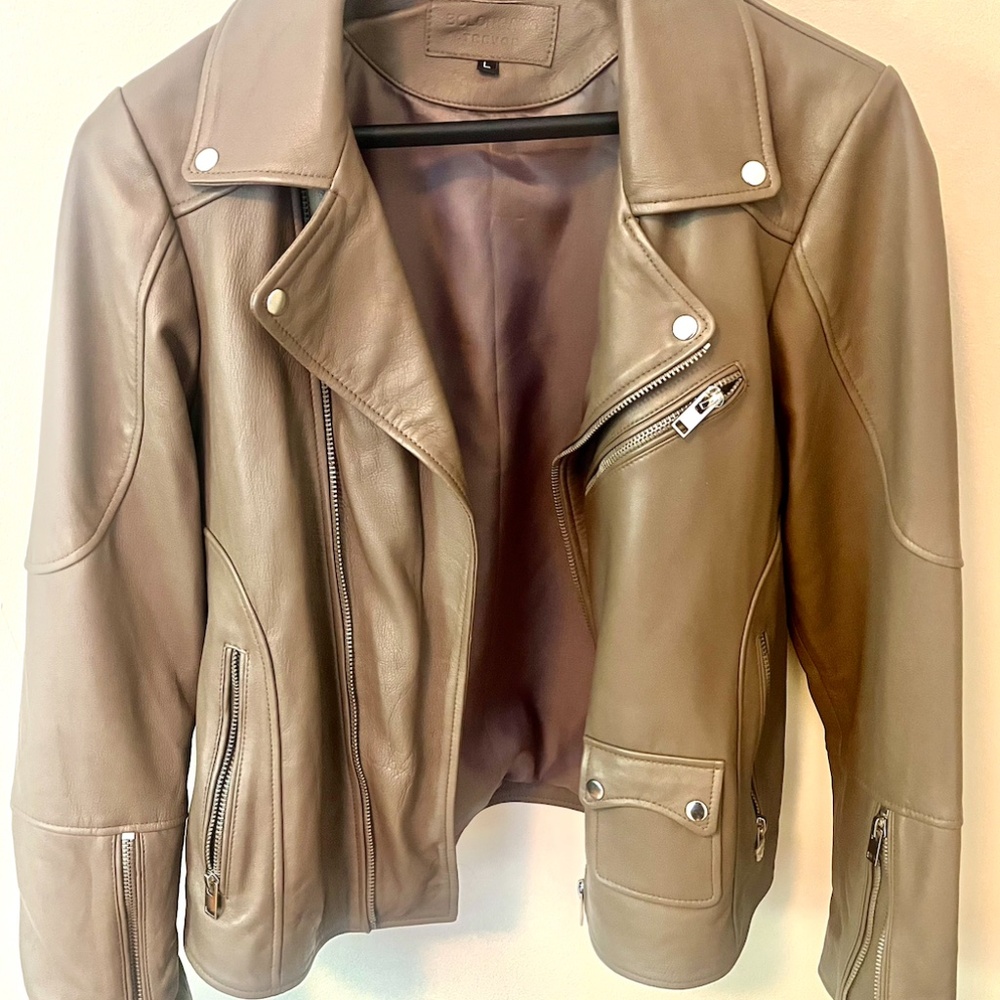 New Mens Bolongaro Trevor Olive Leather Moto Jacket L Sheep